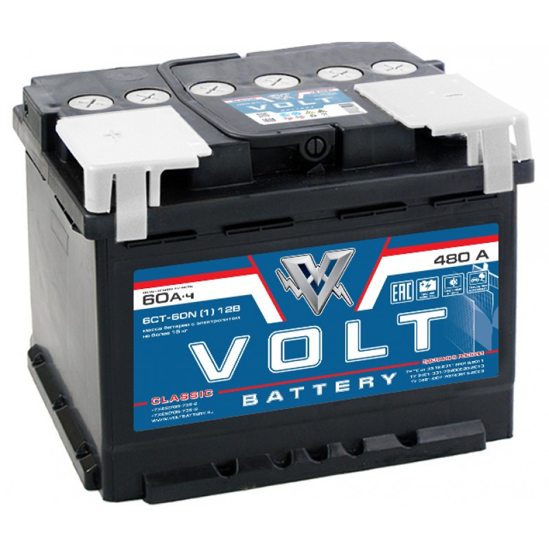 Автомобильный аккумулятор VOLT Classic 6CT- 60N  60 Ач (A/h) прямая полярность - VC6011