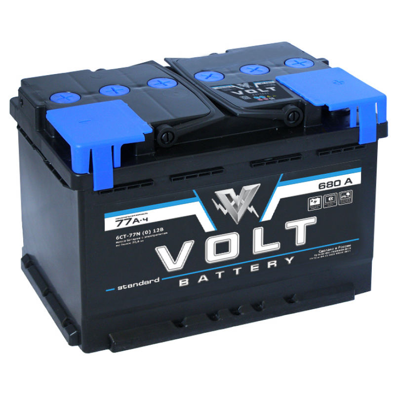 Автомобильный аккумулятор VOLT STANDARD 6CT- 77NR  77 Ач (A/h) обратная полярность - VS7701 