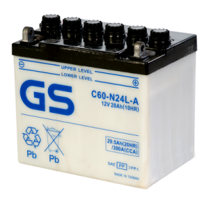 Аккумулятор GS YUASA GS C60N-24L-A 28Ач 12В 300А обратная полярность (0) Аккумулятор GS YUASA GS C60N-24L-A 28Ач 12В 300А обратная полярность (0)