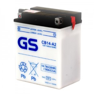 Аккумулятор GS YUASA GS CB14-A2 14Ач 12В 190А прямая полярность (1) Аккумулятор GS YUASA GS CB14-A2 14Ач 12В 190А прямая полярность (1)