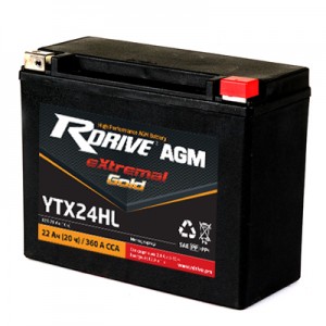 Аккумулятор RDRIVE EXTREMAL GOLD YTX24HL 22Ач 12В 360А обратная полярность (0) Аккумулятор RDRIVE EXTREMAL GOLD YTX24HL 22Ач 12В 360А обратная полярность (0)