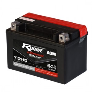 Аккумулятор RDRIVE EXTREMAL SILVER YTX9-BS 8.4Ач 12В 350А прямая полярность (1) Аккумулятор RDRIVE EXTREMAL SILVER YTX9-BS 8.4Ач 12В 350А прямая полярность (1)