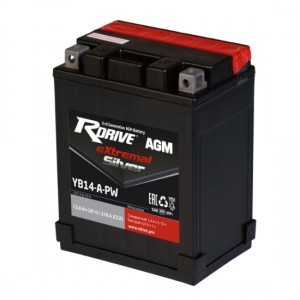 Аккумулятор RDRIVE EXTREMAL SILVER YB14-A-PW 12.6Ач 12В 210А обратная полярность (0) Аккумулятор RDRIVE EXTREMAL SILVER YB14-A-PW 12.6Ач 12В 210А обратная полярность (0)
