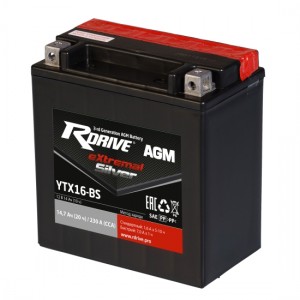 Аккумулятор RDRIVE EXTREMAL SILVER YTX16-BS 14.7Ач 12В 230А прямая полярность (1) Аккумулятор RDRIVE EXTREMAL SILVER YTX16-BS 14.7Ач 12В 230А прямая полярность (1)