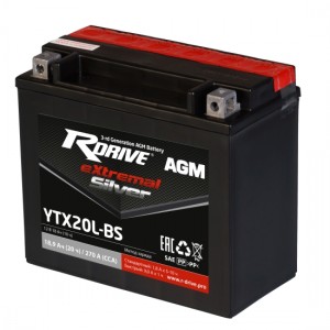 Аккумулятор RDRIVE EXTREMAL SILVER YTX20L-BS 18.9Ач 12В 270А обратная полярность (0) Аккумулятор RDRIVE EXTREMAL SILVER YTX20L-BS 18.9Ач 12В 270А обратная полярность (0)