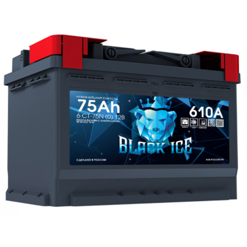 Аккумулятор BLACK ICE CLASSIC 6СТ-75.0 обратная (0) полярность