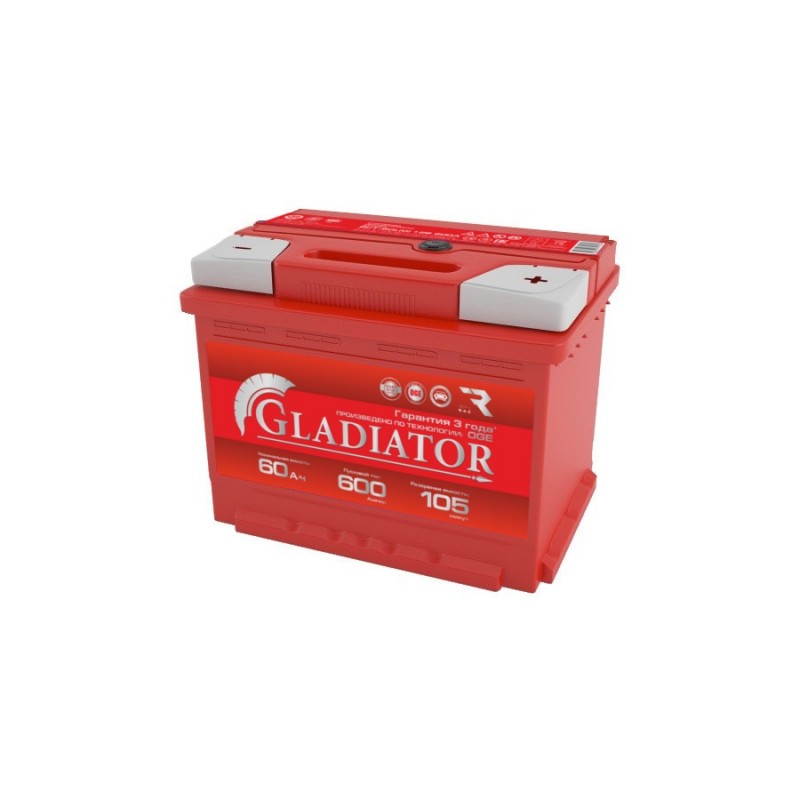 Аккумулятор GLADIATOR 6CT - 60 L (1) ёмкость 60 Ач пусковой ток 600А